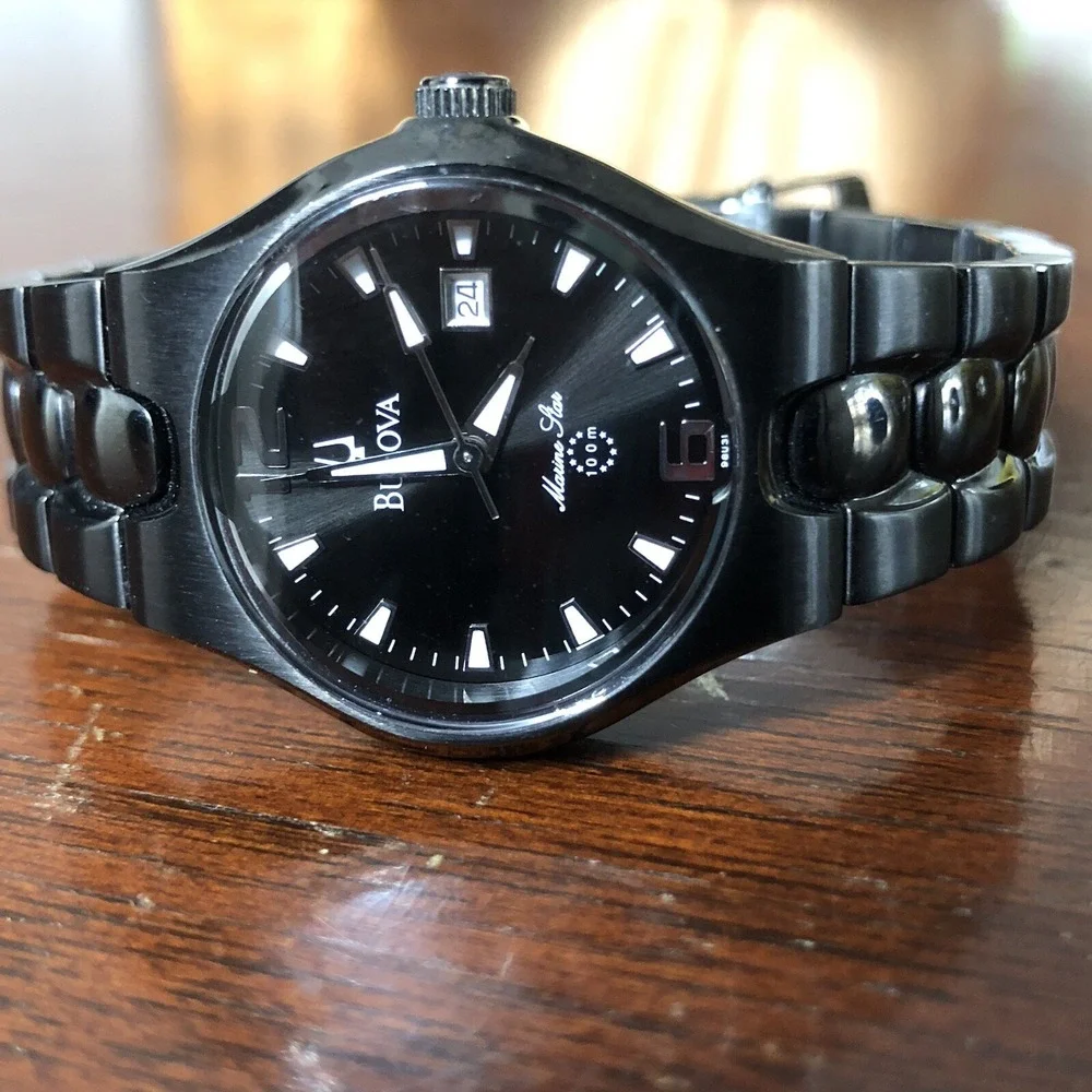 Bulova Marine Star 29mm‎ Black Date Dial Quartz Watch New Battery Works